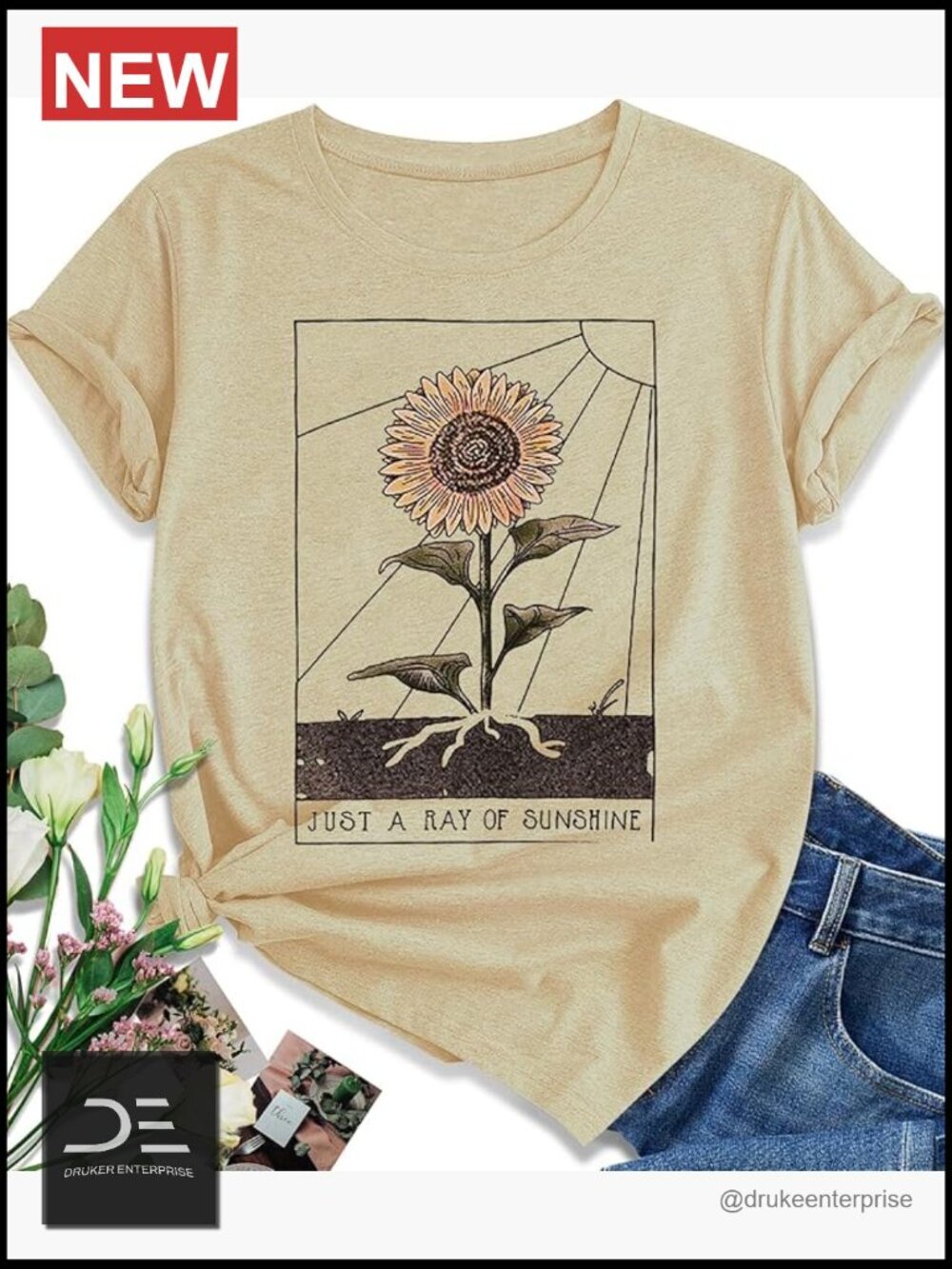 Women's Sunflower Graphic Tee Short Sleeve Soft Cotton Blend T-Shirt